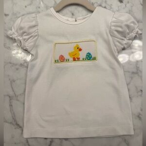 Easter Baby Girl Puff-Sleeve Tee with Yellow Duck Embroidery